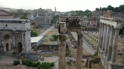 Panoramic view on the Roman Forum, Park of the Colosseum. Rome, Italy. Stock Footage 143282450