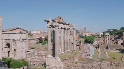 Panoramic View of Roman Forum Ruins with Ancient Temple Columns 库存影片 338008597