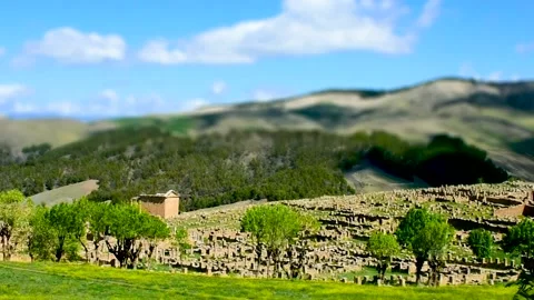 Panoramic view of the Roman ruins of Cuicul-Djemila. Timelapse. Video stock 238665960