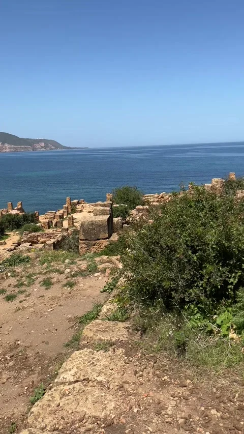 Panoramic view of the Roman ruins in Tipasa, Algeria Stock Footage 251370444