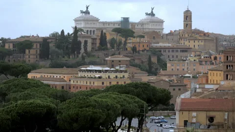 Panoramic view of Rome from the hill with ancient capitoline domes Stock Footage 154871000