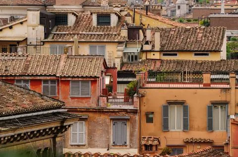 Panoramic view to Rome rooftops in historic part of city Stock Photos
