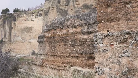 Panoramic view ronda mountain landscape with ruins. puento nuevo bridge view Stock Footage 85033797