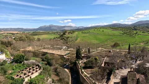 Panoramic View of Ronda's Rural Landscape and Ruins Stock Footage 339773696
