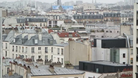 Panoramic view on roofs and chimneys of Paris. Stock Footage 145716223