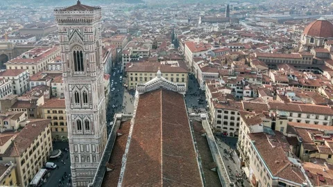 Panoramic view from the rooftop of Florence Cathedral. Camera zoom out. Stock Footage 85886911