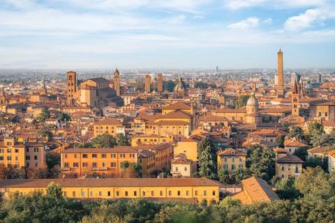 Panoramic view of rooftops and buildings in Bologna, Italy Stock Photos