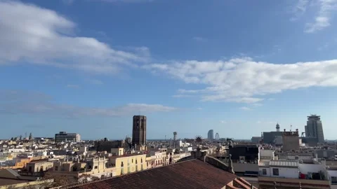 Panoramic view on the rooftops of Barcelona Stock Footage 298677081