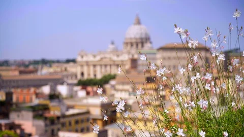 Panoramic view on the rooftops of Rome, Italy. Rome cityscape panorama , on st Stock Footage 92818575