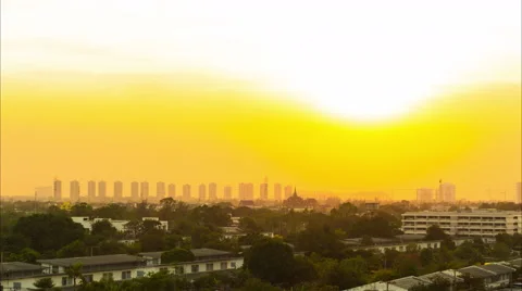 Panoramic view on Rooftops view of tower and town on a warm spring day timelapse Stock Footage 61359970