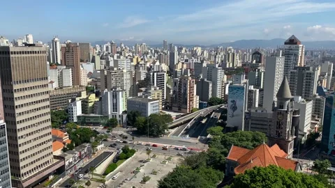 Panoramic view of Roosevelt square and Minhocao viaduct in Sao Paulo, Brazil, 4K Stock Footage 150091914