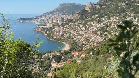 Panoramic View of Roquebrune-Cap-Martin Coastline and Monaco 库存影片 347251229
