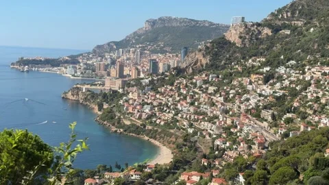 Panoramic View of Roquebrune-Cap-Martin Coastline and Monaco 库存影片 347251230