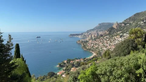 Panoramic View of Roquebrune-Cap-Martin Coastline and Monaco 库存影片 347251414