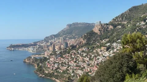 Panoramic View of Roquebrune-Cap-Martin Coastline and Monaco 库存影片 347251419