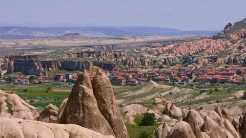 Panoramic View of Rose Valley and Fairy Chimneys in Cappadocia, Turkey Stock Footage 332519730