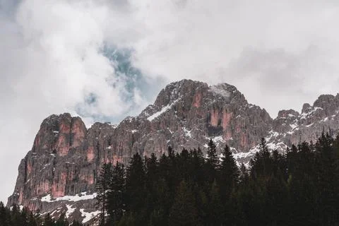 Panoramic view of the Rosengarten group mountain massif in the Dolomites in.. Stock Photos