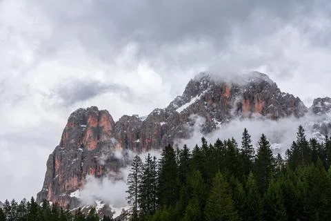 Panoramic view of the Rosengarten group mountain massif in the Dolomites in.. Stock Photos