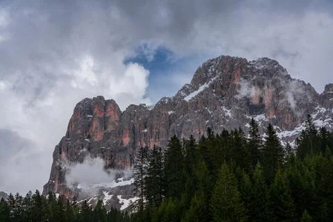 Panoramic view of the Rosengarten group mountain massif in the Dolomites in.. Stock Photos