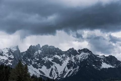 Panoramic view of the Rosengarten group mountain massif in the Dolomites in.. Stock Photos