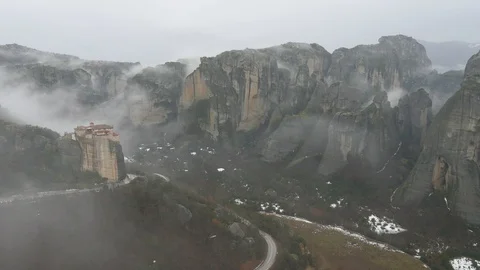 Panoramic view of Roussanou Monastery, Meteora Stock Footage 106402741