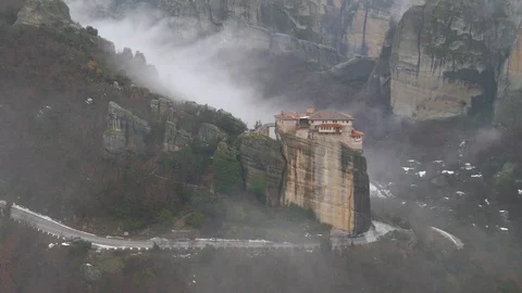 Panoramic view of Roussanou Monastery, Meteora Stock Footage 106403357