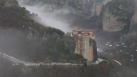 Panoramic view of Roussanou Monastery, Meteora Stock Footage 106477477