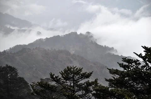 Panoramic view of rows of mountain ridges Stock Photos