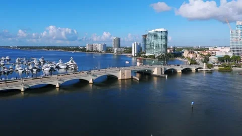 Panoramic view of Royal Park Bridge in West Palm Beach, Florida. Metal Stock Footage 275907296