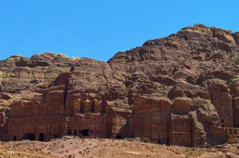 Panoramic view of the Royal Tombs in the ancient city of Petra 库存照片
