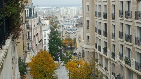Panoramic view from rue du mont-cenis stairs, Montmartre district, Paris, Stock Footage 125067610