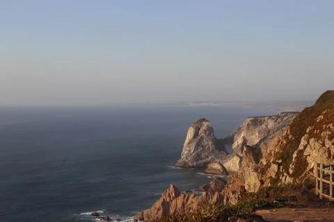 Panoramic View of Rugged Cliffs and Sea Stacks at Cabo da Roca, Portugal 写真素材