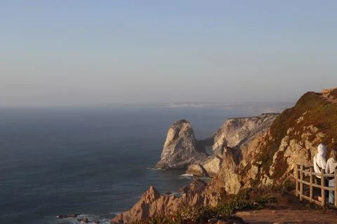 Panoramic View of Rugged Cliffs and Sea Stacks at Cabo da Roca, Portugal Stock Photos