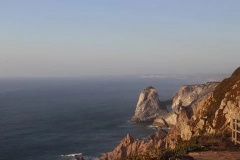 Panoramic View of Rugged Cliffs and Sea Stacks at Cabo da Roca, Portugal Stock Photos