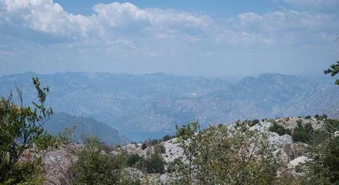 Panoramic view of the rugged, mountainous landscape of Lovcen National Park Stock Photos