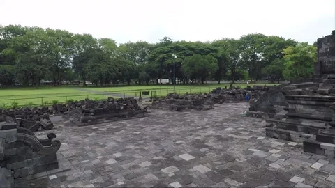 Panoramic View, Ruined Perwara Temples, Lumbung Temple Compound, Java, Indonesia Stock Footage 306171837