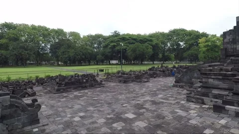 Panoramic View, Ruined Perwara Temples, Lumbung Temple Compound, Java, Indonesia Vídeos de archivo 306171838