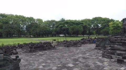 Panoramic View, Ruined Perwara Temples, Lumbung Temple Compound, Java, Indonesia Stock-Footage 306171840