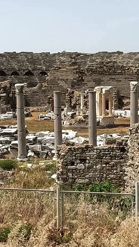 Panoramic view of the ruins of an ancient ancient theater Stock Footage 297079871