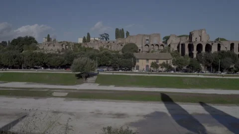 Panoramic view, the ruins of the famous Circus Maximus. Sunny day. Panning 4K Stock Footage 260291488