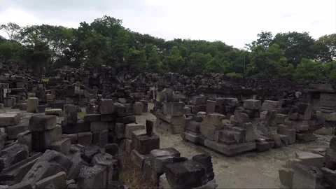 Panoramic View, Ruins of Perwara Temples, Sewu Temple Compound, Java, Indonesia Stock Footage 307134127