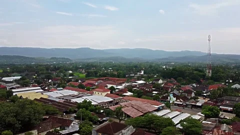 Panoramic View of a Rural Town with Mountains at Pleret Archaeological Site.. Stock Footage 280643974