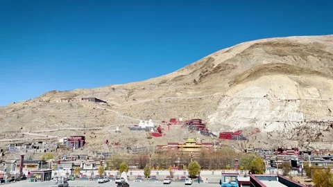 Panoramic View of Sa Gya Town from Sakya Monastery, SHIGATSE, Tibet Stock Footage 328366831