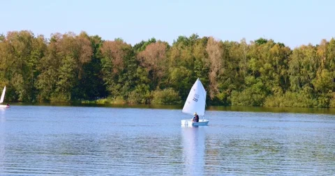Panoramic View of Sailing Boats Racing on a Lake, Gronau,Germany Stock Footage 294368849