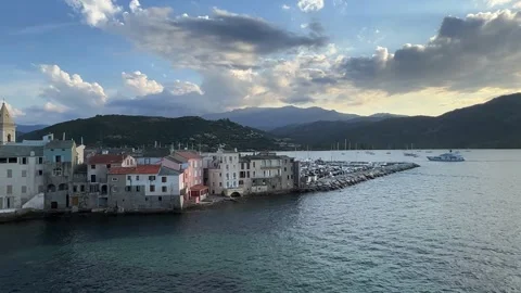 Panoramic view of Saint Florent at dusk in Corsica, France Vídeos de archivo 277516202