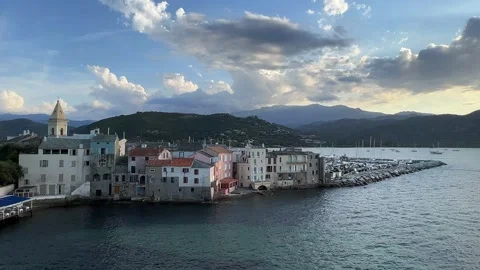Panoramic view of saint florent town in northern corsica at twilight Stock Footage 278849308