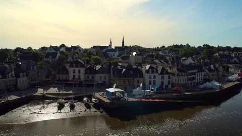 Panoramic view of Saint Goustan harbor in the centre of the village Auray Stock Footage 102167785