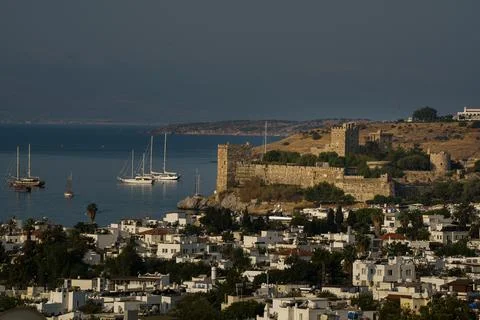 Panoramic view of Saint Peter Castle (Bodrum castle) and marina View of Bodrum b Stock Photos