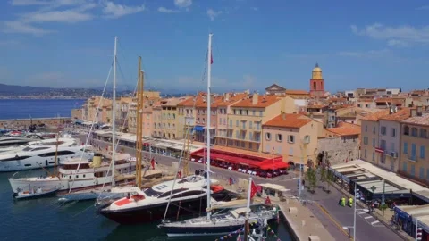 Panoramic View of Saint-Tropez Port and Old Town with Yachts in French Riviera Video stock 315542777