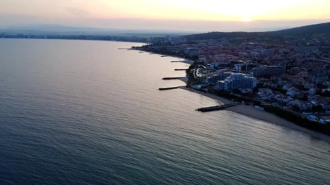 Panoramic view of Saint Vlas resort town on the Black Sea coast, Bulgaria. Stock Footage 311049681